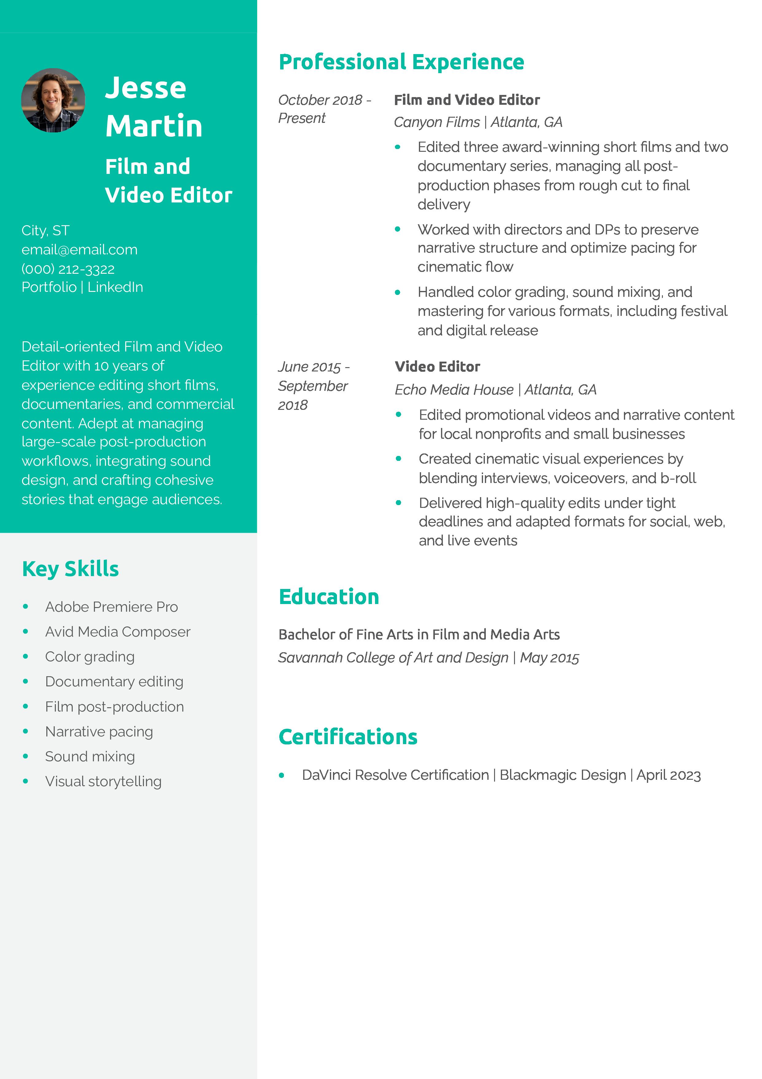 10 <b>Video</b> Editor Resume Examples and Templates for 2025 - Resume.org