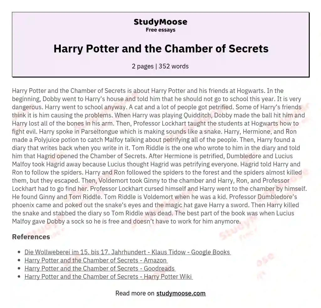 <b>Harry Potter</b> and the Chamber of Secrets Free <b>Essay</b> Example